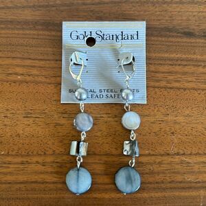 Shades of gray bohemian style multi material dangle pierced earrings. New.